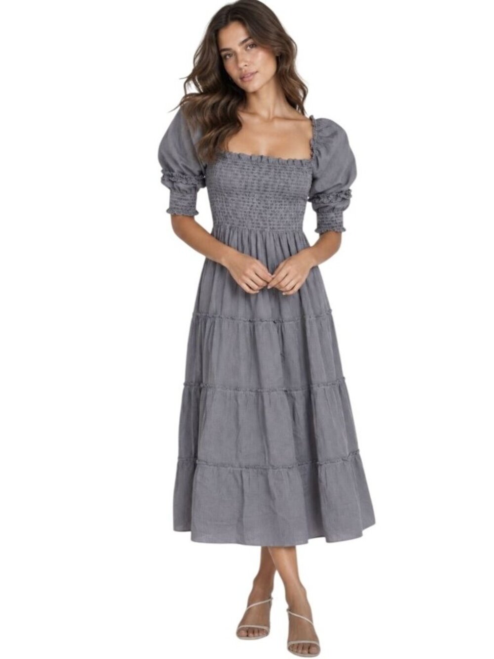 Hill House Home Nesli Nap Midi Dress Navy Blue/White Hydrangea Gingham - Size S